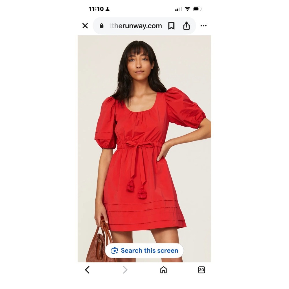 Toccin NY Mini Dress Women 12 Red Tassel Belt Puff Sleeve T2111D01